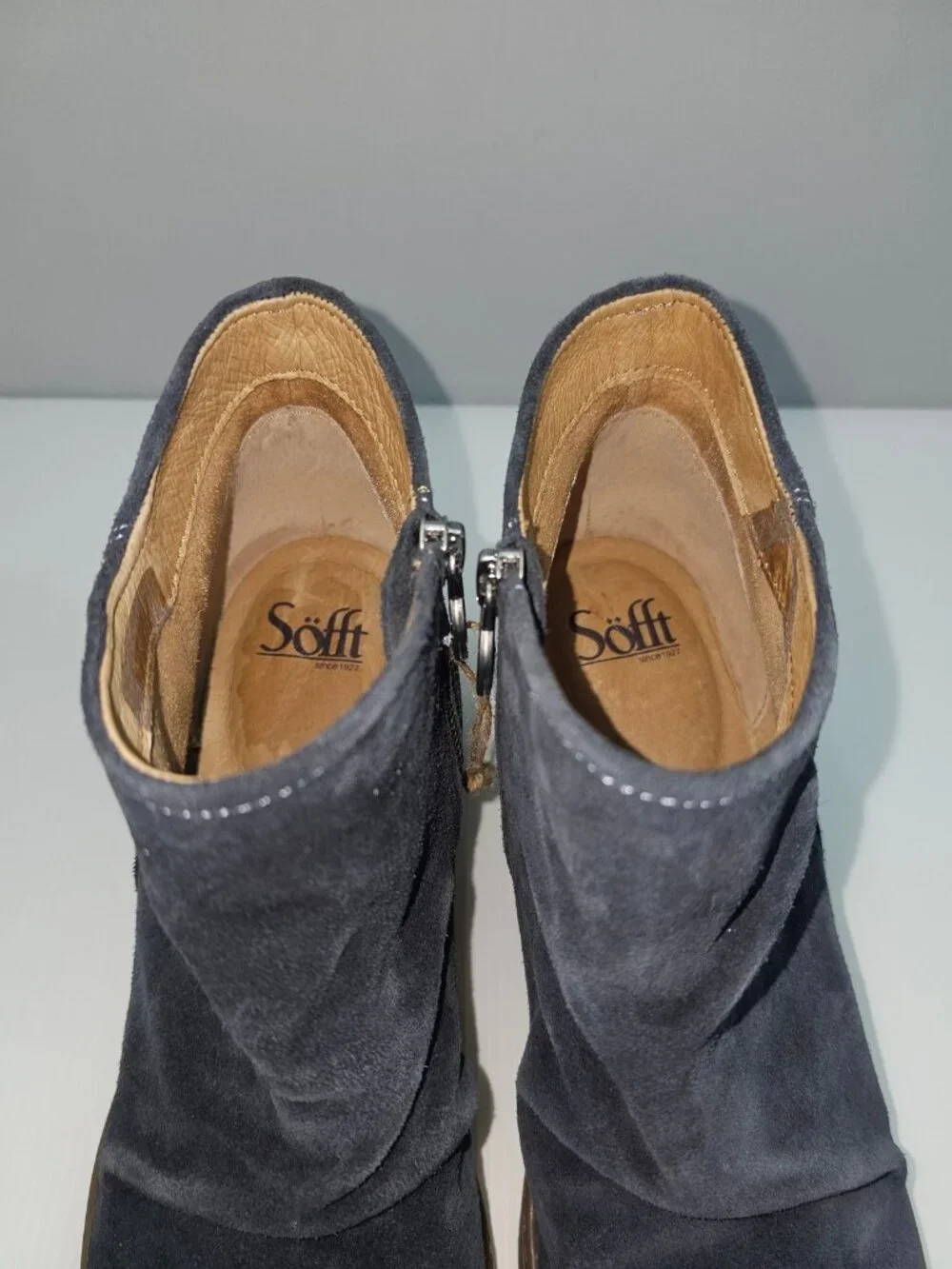 Sofft Siri Navy Blue Suede Waterproof Wedge Ankle Boot Slouch Comfort Womens 11